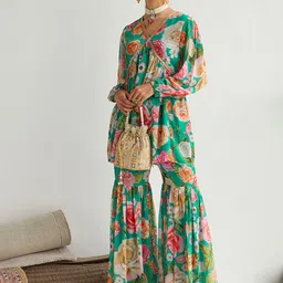 Shae by SASSAFRAS Women Floral Printed Regular Top with Sharara-picture-15