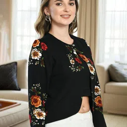 SFOTY Floral Printed Cropped Shrug image 2