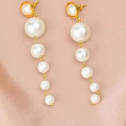 DN ENTERPRISES Rose Gold-Plated Pearls Beaded Spherical Shaped Drop Earrings-picture-23