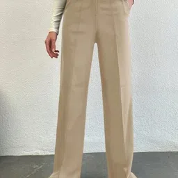 Next One Women Smart Straight Fit High-Rise Easy Wash Pleated Trousers-image-99