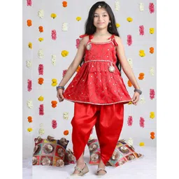 Cutiekins Girls Ethnic Motifs Embroidered Regular Mirror Work Kurta with Dhoti Pants image 5