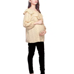 Kriti Peasant Sleeves Maternity Nursing Stripe Top - Beige image 2