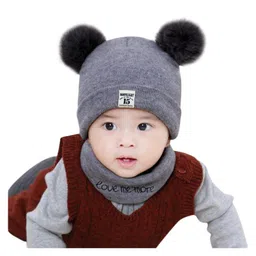Syga Knitted Pom Pom Cap With Neckwear Grey - Circumference 39 to 43 cm image 2