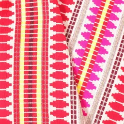 STITCHNEST Red & White Geometric Woven Design Cotton 1 Seater Sofa Cover With Arms image 5