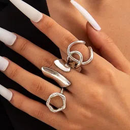 Jewels Galaxy Set Of 3 Silver-Plated Finger Rings-picture-39