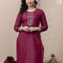 AUZAAI COLLECTION Pack Of 2 Embroidered Round Neck Thread Work Pure Cotton Straight Kurta-picture-16