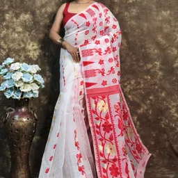 RIDDHIMAN FASHION Floral Pure Cotton Handloom Jamdani Saree-image-69
