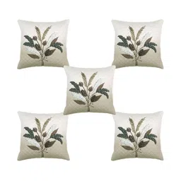 BLUEDOT Cream-Coloured & Off White Set of 5 Floral Velvet Square Cushion Covers image 5