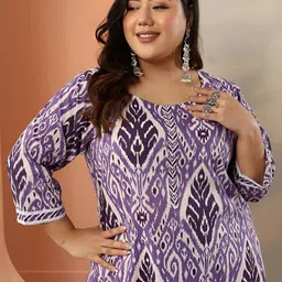 EXTRA LOVE BY LIBAS Women Plus Size Ethnic Motifs Printed Straight Kurta with Trousers-picture-36
