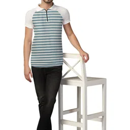 BEYOU FASHION Men Striped Polo Collar T-shirt image 3