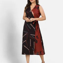 Crazy Needle Women Abstract Wrap Midi Dress image 4