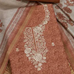 Soch Floral Embroidered Tussar Silk Unstitched Dress Material-image-86
