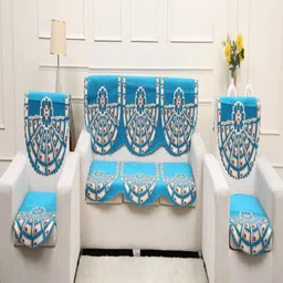 Fashion Throw Turquoise Blue & White Printed Jacquard Sofa Cover-image-9