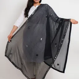 Karthav Fashion Floral Embroidered Mirror Work Chiffon Barfi Dupatta-picture-37