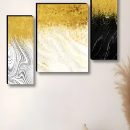 SAF Gold-Toned & Black 3 Pieces Wooden Printed Wall Art-picture-31