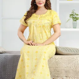 TRUNDZ Women Floral Printed Pure Cotton Maxi Nightdress-image-91