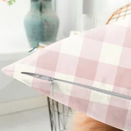 CASABLEU Pink & White 2 Pieces Checked Square Cushion Covers image 4