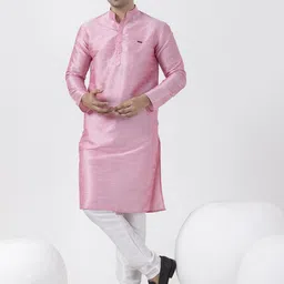 DEVOILER Men Regular Dupion Silk Kurta with Pyjamas image 2