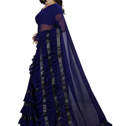 F FASHION Ruffles Saree With Unstitched Blouse Piece image 3