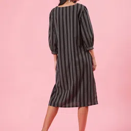Shades of Sabi Striped Print Round neck Fit & Flare Midi Dress image 3