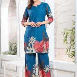 NIGHT FLOSS Women Floral Printed Regular Pure Cotton Kurta with Palazzos-picture-18