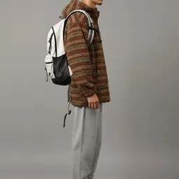 HERE&NOW Men Striped Woollen Pullover with Fuzzy Detail image 5