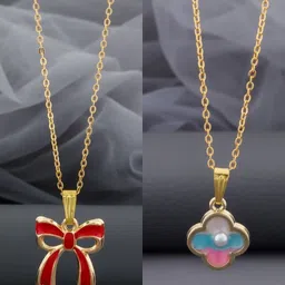 Birado Jewellery Set Of 2 Stainless Steel Gold-Plated Floral Shaped Pendants With Chains-picture-10