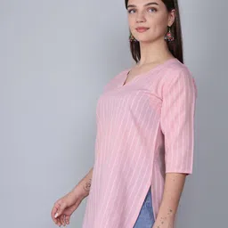 Maadwara Striped V-Neck Thread Work Thread Work Kurti image 4