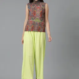 Stylecast X Kotty Ethnic Motifs Print High Neck Regular Cotton Crepe Top image 4