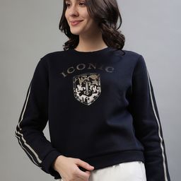 Iconic Women Typography Printed Round Neck Cotton Pullover Ribbed Sweatshirt-picture-34