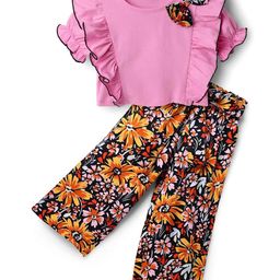 CrayonFlakes Girls Short Sleeves Pure Cotton Top With Palazzos-picture-45