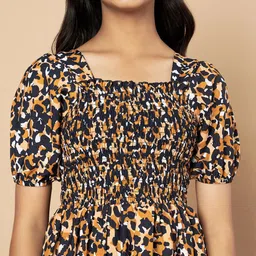 ZWERLON Print Puff Sleeve A-Line Midi Dress image 4