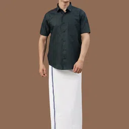 WHITE HEART Men Solid Pure Cotton Small Border Single Layer Dhoti image 3