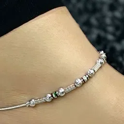 AamNa Enterprises Set Of 2 Silver-Plated Textured & Beaded Anklets-picture-10