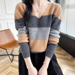 StyleCast Women Striped V Neck Pullover-picture-34