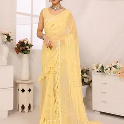 CATCHY FOREVER Embellished Mirror Work Poly Georgette Saree-picture-33