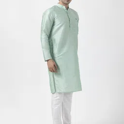 DEVOILER Woven Design Band Collar Cotton Silk Straight Kurta image 3