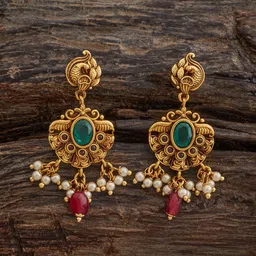 Kushal's Fashion Jewellery Gold-Plated Teardrop Shaped Copper Drop Earrings-picture-19