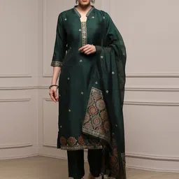 Biba Floral Woven Design Zari Unstitched Dress Material-picture-36