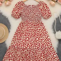 PTVIZE Floral Print Puff Sleeve Crepe Fit & Flare Midi Dress image 5