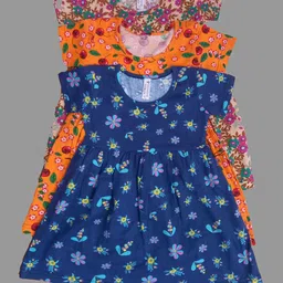NewLadiesZone Girls Pack of 3 Conversational Printed Gathered Round Neck Fit & Flare Dress-picture-34