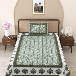 Myntra Elegant Homes White & Green Printed Cotton 210TC Single Bedsheet Set 2.28 m x1.52 m-picture-41