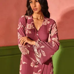AND Floral Print Flared Sleeve Wrap Midi Dress-picture-47