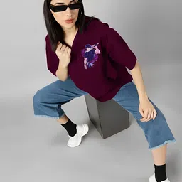 LECOWAR Women Printed Extended Sleeves Applique T-shirt image 3