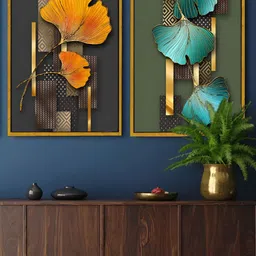 Myntra Elegant Homes Yellow And Blue 2 Pieces Canvas Floral and Botanical Wall Paintings-image-32