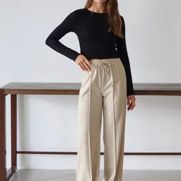 Trendyol Women Solid Tapered Fit Mid Rise Trousers-image-32