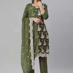 HERE&NOW Floral Embroidered Thread Work Unstitched Dress Material-picture-32