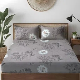 WEAVE AND DECOR Grey Floral 300 TC King Bedsheet with 2 Pillow Covers-picture-34