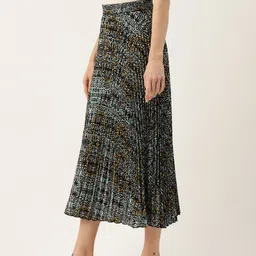 WISSTLER Abstract Printed Accordion Pleated Crepe Midi Skirt image 3