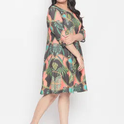Amydus Women Plus Size Blue Printed A-Line Dress image 3